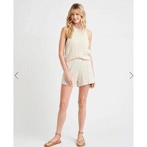 Splendid Crochet Shorts Mid-Rise Peachskin Fabric Cream Fully Lined MSRP $118